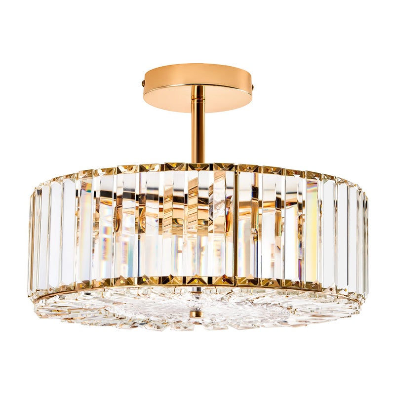 VONLUCE Crystal Light Fixture, Modern Semi Flush Mount Ceiling Light, 15" Round 4-Light Crystal Chandelier Hallway Lighting for Kitchen Bedroom Living Room Dining Room Entryway Closet, Gold - Image 5