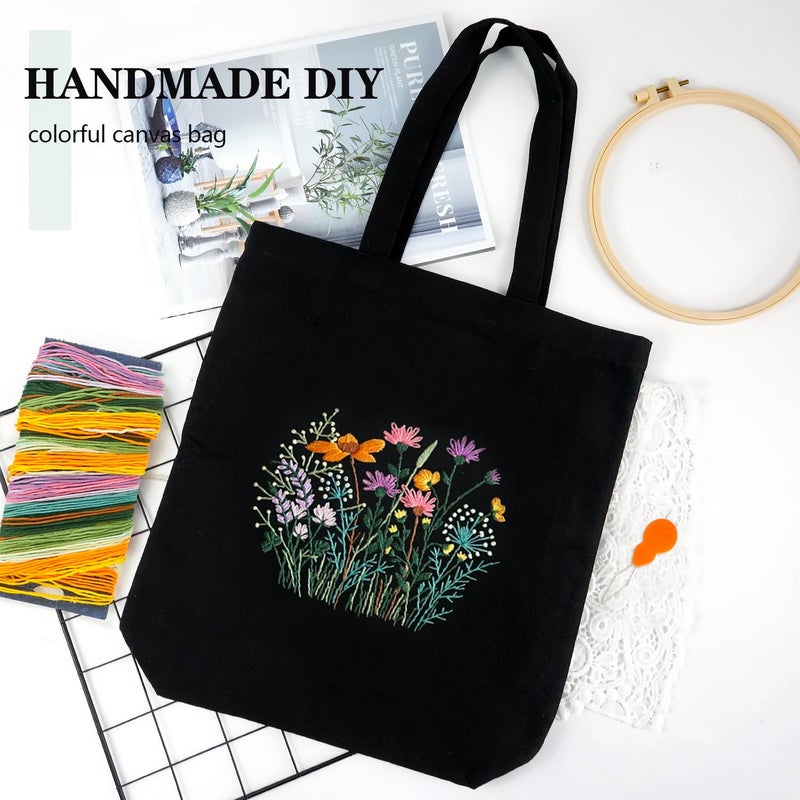 MAMUNU Canvas Tote Bag Embroidery Kit with Pattern, Beginner Embroidery Kits for Adults, Arts and DIY Crafts Embroidery Starter kit, Include Stamped Embroidery Bag, Embroidery Hoops, Color Threads and Tool. - Image 2