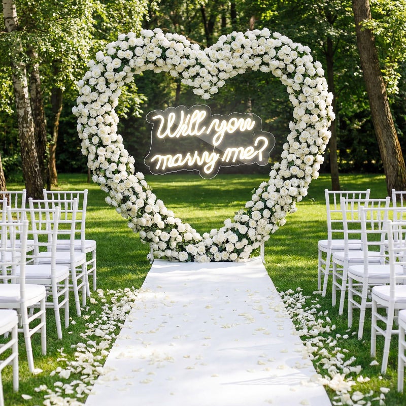 Breling 6.6ft Large Metal Heart Arch Stand and Will You Marry Me LED Neon Light Sign Backdrop for Outdoor Proposal Wedding Engagement Bridal Valentine and Birthday Party Decor(White) - Image 5