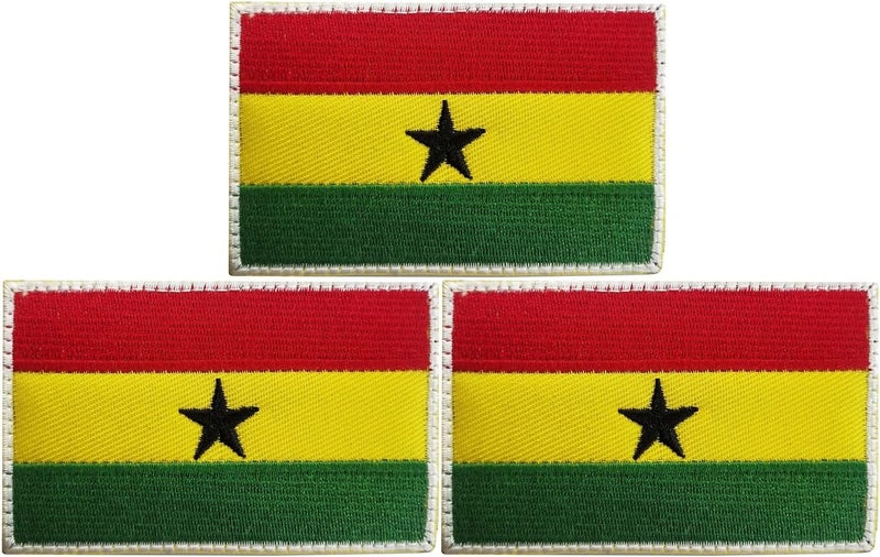 JAVD 3 Pack Ghana Flag Embroidery Patches for Hats, Tactical Bags, Jackets, Clothes - Image 1
