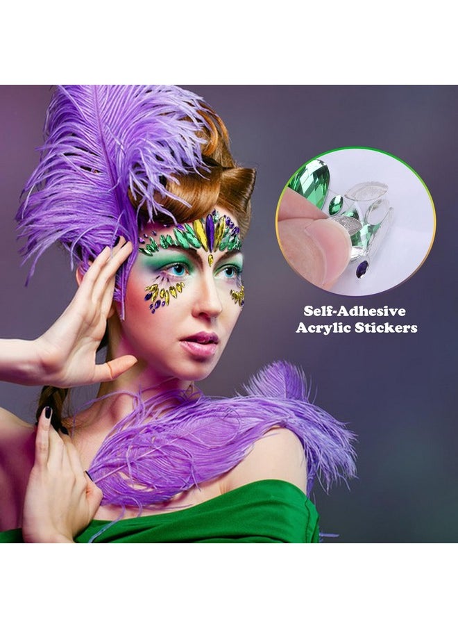 Wehhbtye - Wehhbtye 4 Set Mardi Gras Face Jewels Stickers, Self-Adhesive Mardi Gras Eye Gems Sticker, Glitter Face Crystals Decoration for Women Carnival Party Costume Cosplay Makeup Dress-up Decor - Image 1