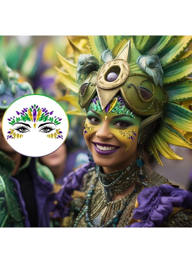 Wehhbtye - Wehhbtye 4 Set Mardi Gras Face Jewels Stickers, Self-Adhesive Mardi Gras Eye Gems Sticker, Glitter Face Crystals Decoration for Women Carnival Party Costume Cosplay Makeup Dress-up Decor - Image 1