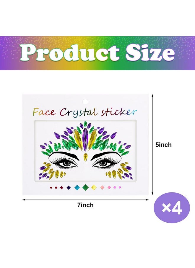 Wehhbtye - Wehhbtye 4 Set Mardi Gras Face Jewels Stickers, Self-Adhesive Mardi Gras Eye Gems Sticker, Glitter Face Crystals Decoration for Women Carnival Party Costume Cosplay Makeup Dress-up Decor - Image 1