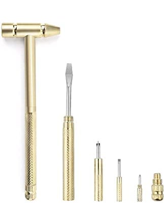 HEBEZON - HEBEZON 5 in 1 Small Hammer Small Round Hammer Multifunctional Copper Hammer Screwdriver with Bottle Opener Musical Acessories Toolkit and Screwdriver Hand Repairing Tools Pack of 1 - Image 1