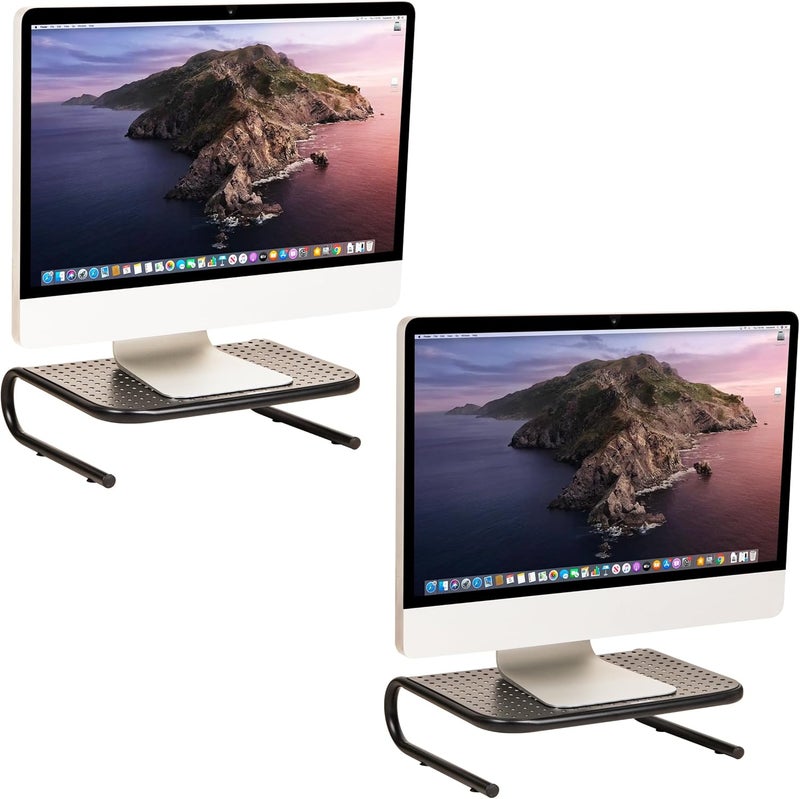 Monitor Stand, Set of 2, Ventilated Laptop Riser Desktop Organizer, Metal, 14.5" L x 11.25" W x 4.25" H, 2-Pack, Black, 2 Count - Image 1
