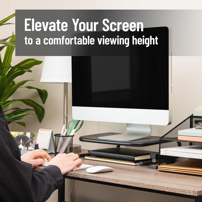 Monitor Stand, Set of 2, Ventilated Laptop Riser Desktop Organizer, Metal, 14.5" L x 11.25" W x 4.25" H, 2-Pack, Black, 2 Count - Image 2