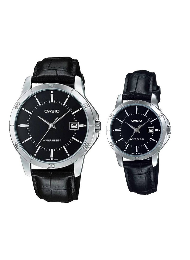 CASIO ساعة كوارتز تناظرية بحزام جلدي للزوجين MTP/LTP-V004L-1A - Image 1