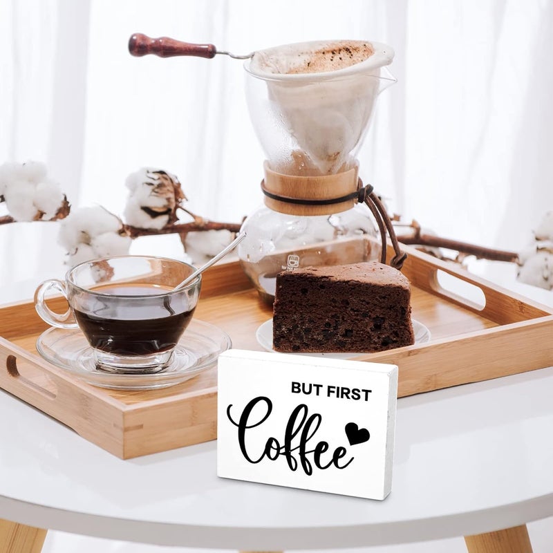 Woanger 6 Pcs Mini Coffee Bar Sign Wooden Farmhouse Coffee Bar Decor But First Sign Small Table Vintage Kitchen Wood Plaque for Tiered Tray Decor Home Decorations 35 x 25 in - Image 4