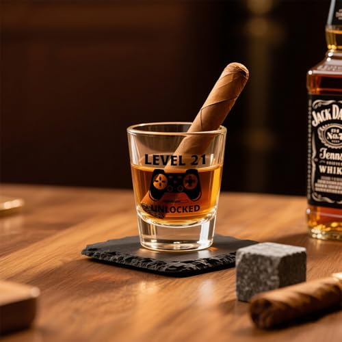 Ithmahco 21st Birthday Gifts for Him Her - Level 21 Unlocked - Birthday Shot Glass with Wooden Box - Cheers To 21 Years Old, Finally 21st Party Decoration - Turning 21 Bday Gift for Men Brother Friend - Image 5