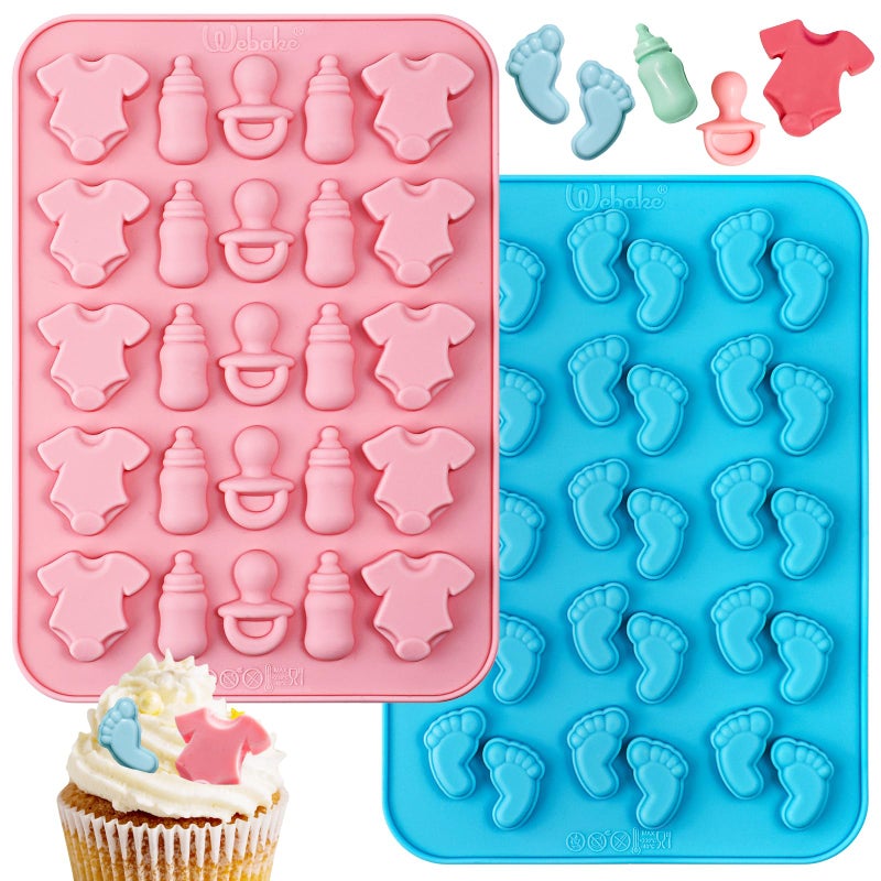 Webake Webake Baby Feet Mold Baby Onesie Baby Bottle Pacifier Molds Bite Size Silicone Chocolate Candy Molds Gummy Mould for Baby Shower Party Cake Decoration Cupcake Topper 