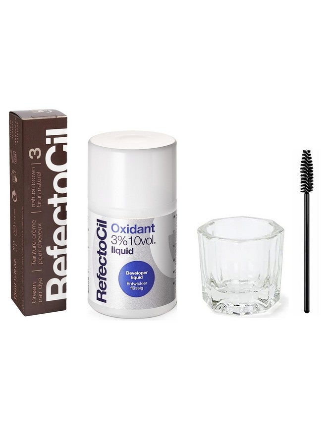 RefectoCil Natural Brown (#3) Hair Tinting Kit Includes Cream Hair Dye + Liquid Oxidant 3% + Mixing Brush & Mixing Dish - Image 1