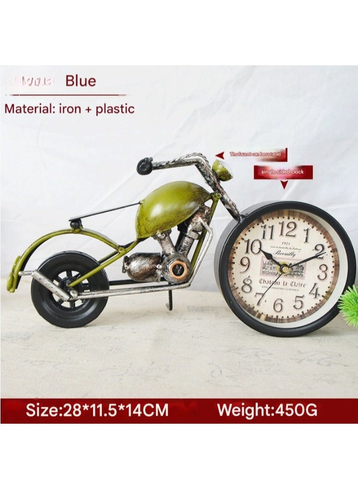 Meetion Delightful Dcor Vintage Style Motorcycle Table Top Rustic Motor Bike Table Clock Antique for Mantle Shelf Decorations Living Room (Green)  - Image 2