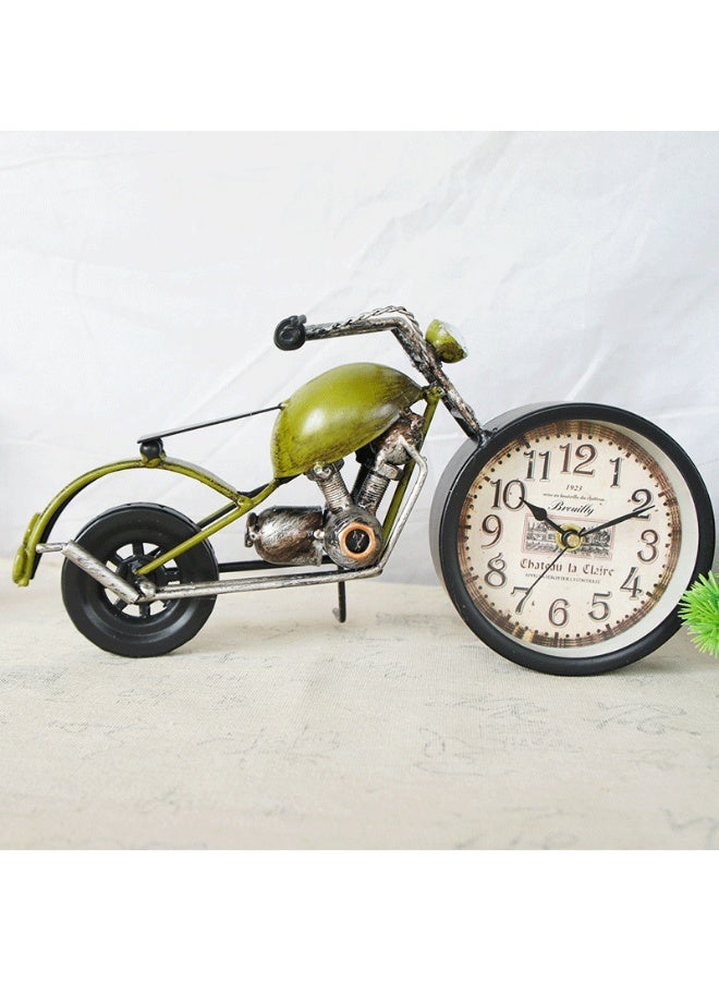 Meetion Delightful Dcor Vintage Style Motorcycle Table Top Rustic Motor Bike Table Clock Antique for Mantle Shelf Decorations Living Room (Green)  - Image 1