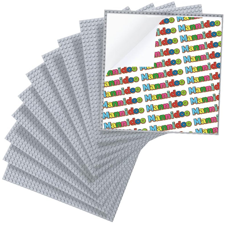 MANNIDOO PeelandStick Baseplates 10 Packs 10 x 10 Classic Adhesive Building Base Plates for Walls and Tables Compatible with All Major Brands Light Grey - Image 3