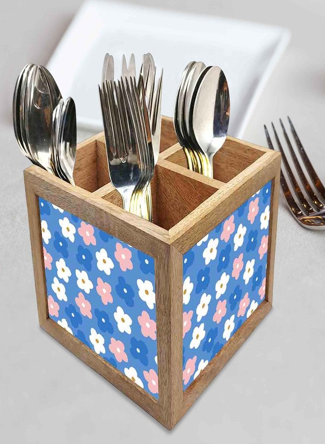 Nutcase Wooden Cutlery Stand Holder Silverware Caddy Spoons Forks Knives Organizer for Dining Table & Kitchen -Made in India-Spoons NOT Included - Pastels Spring Flowers - Image 2