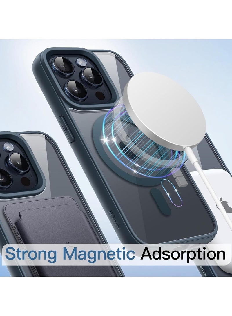 أكاليكس جراب مغناطيسي لهاتف iPhone 15 Pro Max، متوافق مع MagSafe، غطاء فاخر مطلي، جراب هاتف واقي شفاف ناعم من مادة TPU مقاوم للصدمات | أزرق داكن - Image 5