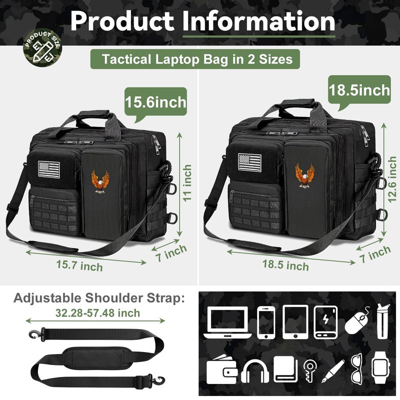 BYIECLD Tactical Laptop Bag for Men, 14 Inch & 18 Inch Military Messenger Bag, 900D Nylon Water Resistant Computer Bag with Luggage Strap, Multipurpose Work Bag for Travel, Business, Campus - Image 3