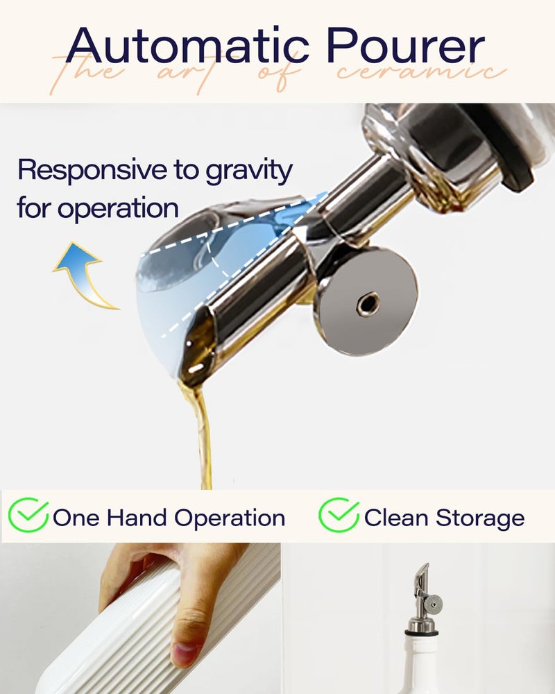 getstar 18 oz Olive Oil Dispenser Bottle for Kitchen, Ceramic Oil Bottle with Automatic Stainless Steel Pourer - Image 3