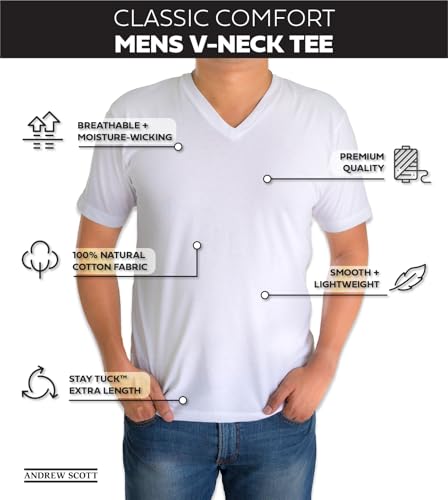 Andrew Scott Classic Men's White Short Sleeve Undershirts V Neck T Shirt - Multi & Bulk Wholesale Packs - Image 5