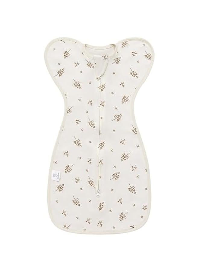 Soft Cotton Baby Swaddle Wrap for 0-6 Months Infants, Arms Up Design, Unisex Beige Leaf Pattern - Perfect Newborn Gift - Image 1