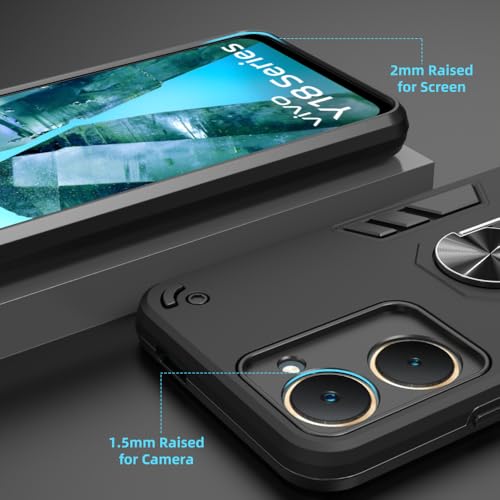 Casotec Armor Defender Case | Rotating Ring Holder & Kickstand in-Built | Military Grade Armor | 360 Degree Protection Back Cover for Vivo T3 Lite 5G/Y18/Y18e/Y28s 5G/Y28e 5G/Y03 4G/Z9 Lite 5G (Black) - Image 3