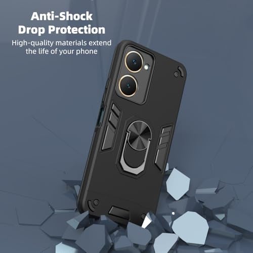 Casotec Armor Defender Case | Rotating Ring Holder & Kickstand in-Built | Military Grade Armor | 360 Degree Protection Back Cover for Vivo T3 Lite 5G/Y18/Y18e/Y28s 5G/Y28e 5G/Y03 4G/Z9 Lite 5G (Black) - Image 4