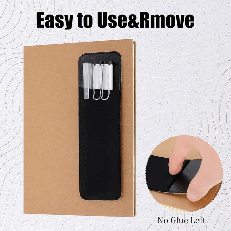 Chinco 4 Pack Adhesive Pen Holder for Notebook Easy to Remove Notebook Pen Holder Black Journal Pen Holder Stick on Pen Holder Reusable Pen Sleeve Pouch for Hardcover Journals, Notebooks, Pad - Image 3