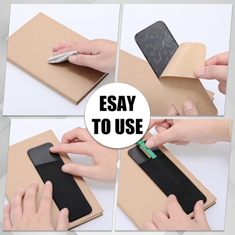 Chinco 4 Pack Adhesive Pen Holder for Notebook Easy to Remove Notebook Pen Holder Black Journal Pen Holder Stick on Pen Holder Reusable Pen Sleeve Pouch for Hardcover Journals, Notebooks, Pad - Image 4