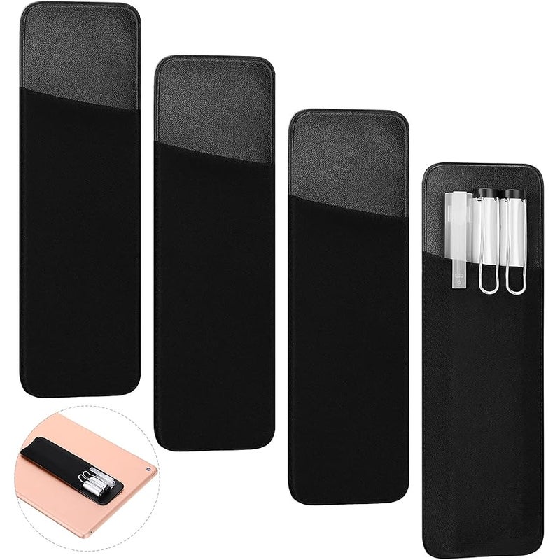 Chinco 4 Pack Adhesive Pen Holder for Notebook Easy to Remove Notebook Pen Holder Black Journal Pen Holder Stick on Pen Holder Reusable Pen Sleeve Pouch for Hardcover Journals, Notebooks, Pad - Image 1