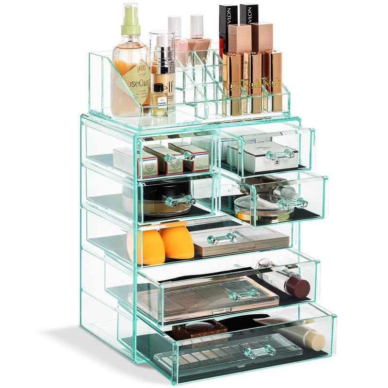 Sorbus Acrylic Makeup Organizer Set 7Drawer Vanity Countertop Cosmetic Storage with Small Wide Compartments Teal Thrill Makeup Storage for Brushes Jewelry Holiday Gift for Women Teens - Image 2