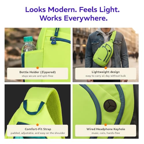Provogue Bolt Crossbody Bag for Men and Women, Sling Bag, Small Backpack, Multi-pocket Bag for Travel, Chest Bag with 8" Tab Pocket, One Side Shoulder Bag, Glow Lime - Image 5