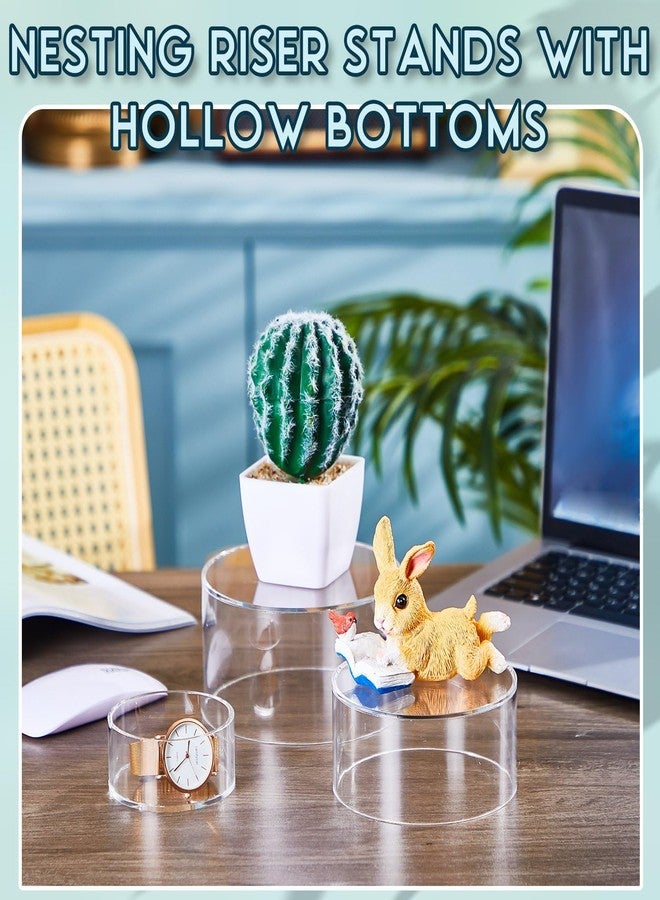 جيريفي مجموعة جيريفي من 6 قطع من حوامل العرض الأكريليكية، بأحجام 5.91 بوصة، 5.12 بوصة، 3.54 بوصة، رفوف دائرية شفافة متداخلة بقاعدة مجوفة لعرض المجوهرات على سطح الطاولة، 3 أحجام - Image 5