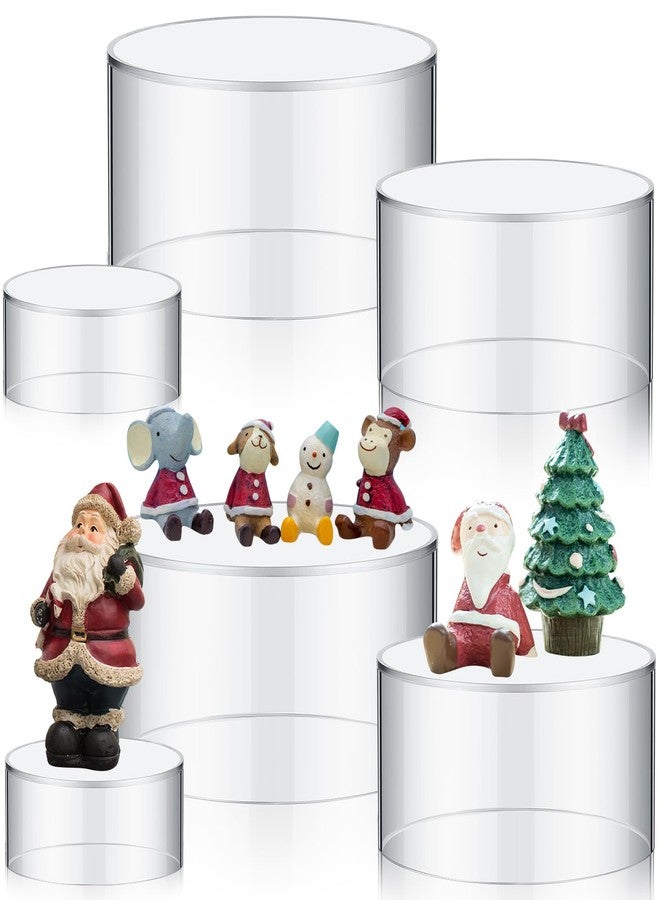 جيريفي مجموعة جيريفي من 6 قطع من حوامل العرض الأكريليكية، بأحجام 5.91 بوصة، 5.12 بوصة، 3.54 بوصة، رفوف دائرية شفافة متداخلة بقاعدة مجوفة لعرض المجوهرات على سطح الطاولة، 3 أحجام - Image 1