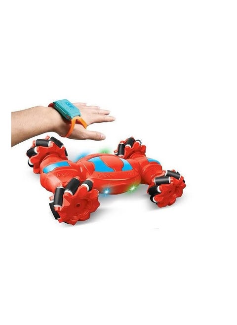 Remote control stunt car with gesture control wristband, 360° swivel wheels, LED lights, multicolour