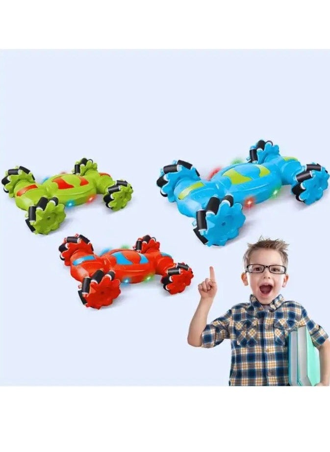 Remote control stunt car with gesture control wristband, 360° swivel wheels, LED lights, multicolour