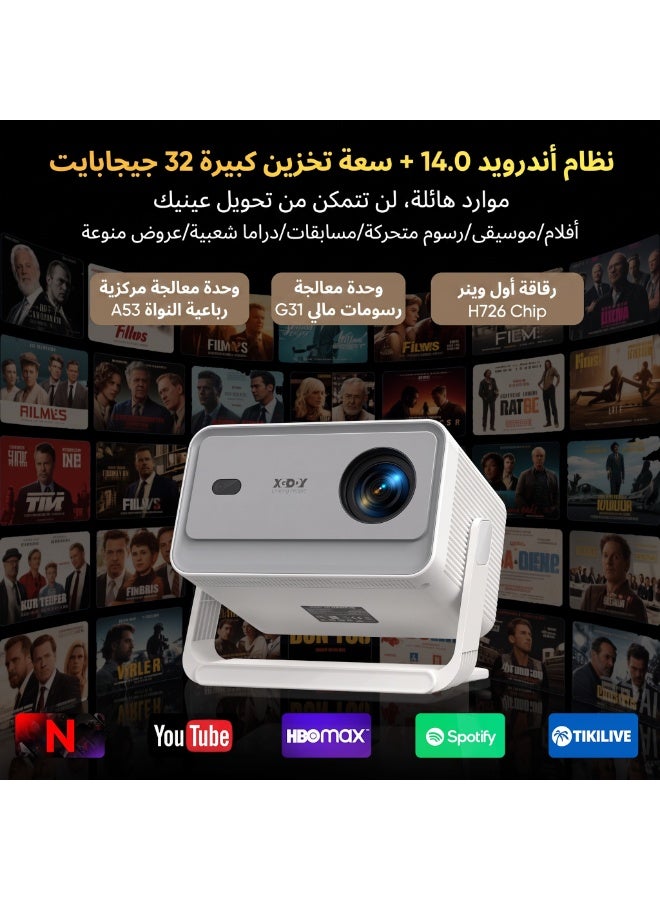 إكسجودي [جاهز لنتفليكس، سطوع 650 ANSI] مثبت الكاميرا XGODY A6Pro يدعم دقة 1080P الأصلية، ودقة 8K، ونظام أندرويد 14، وضبط تلقائي للصورة، وزاوية رؤية 135 درجة، وواي فاي 6، وبلوتوث 5.2، ونظام سينما منزلية - Image 3