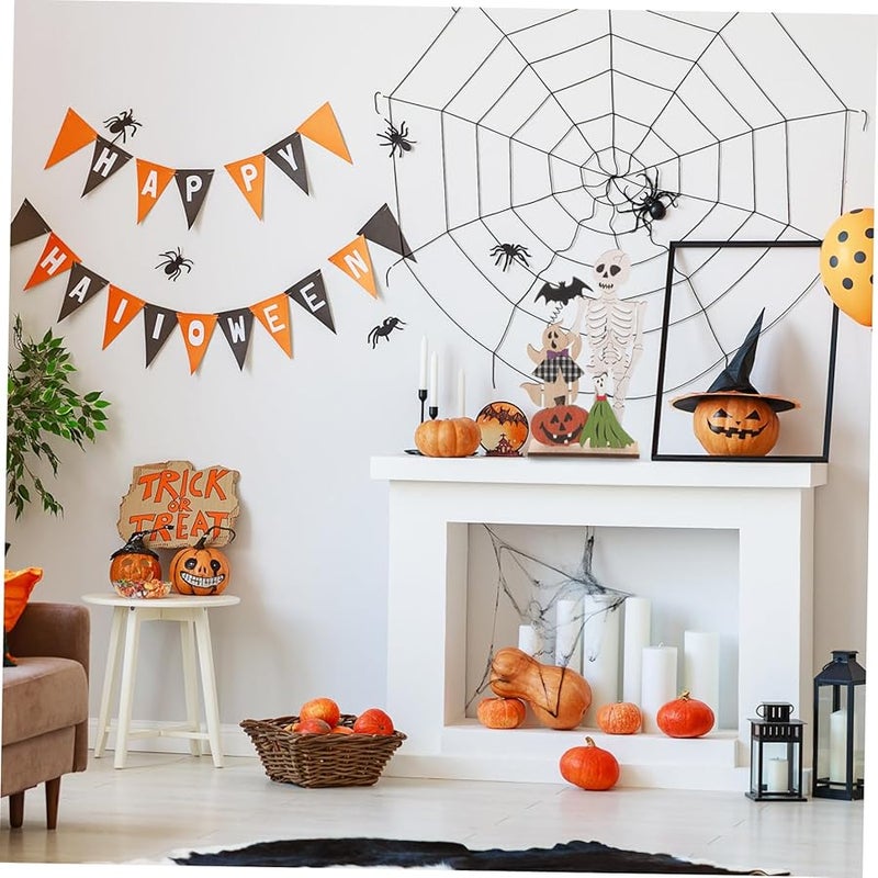 Colorful Halloween Wooden Centerpiece Sign Spooky Skeleton Table Decor 19x10 5cm - Image 5