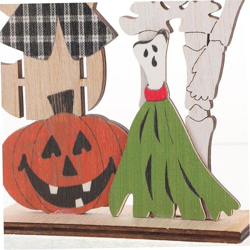 Colorful Halloween Wooden Centerpiece Sign Spooky Skeleton Table Decor 19x10 5cm - Image 4