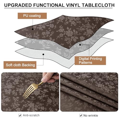 Smiry Rectangle Table Cloth, Waterproof Heavy Duty Vinyl Tablecloths, Wipeable Washable Table Cover for Kitchen and Dining Room (Coffee, 60" X 84") - Image 3