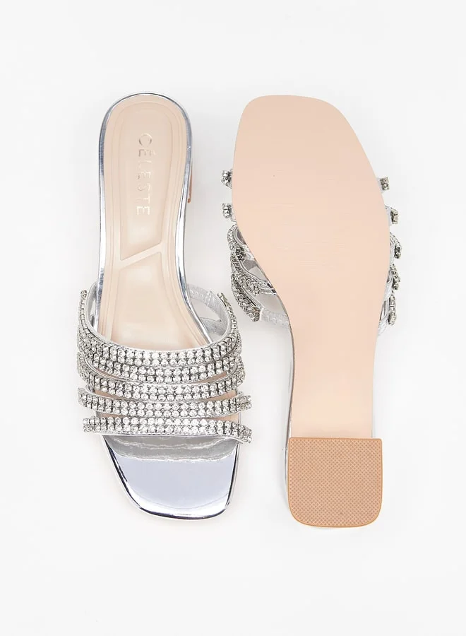 سيليست Women's Embellished Slip-On Sandals with Block Heels