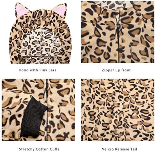 Wizland Fleece Leopard Costume for Kids One Piece Cheetah Costume Cat Onesie Cheetah Onesie Kids 6-8 - Image 4