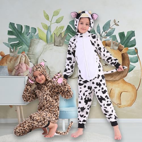 Wizland Fleece Leopard Costume for Kids One Piece Cheetah Costume Cat Onesie Cheetah Onesie Kids 6-8 - Image 5