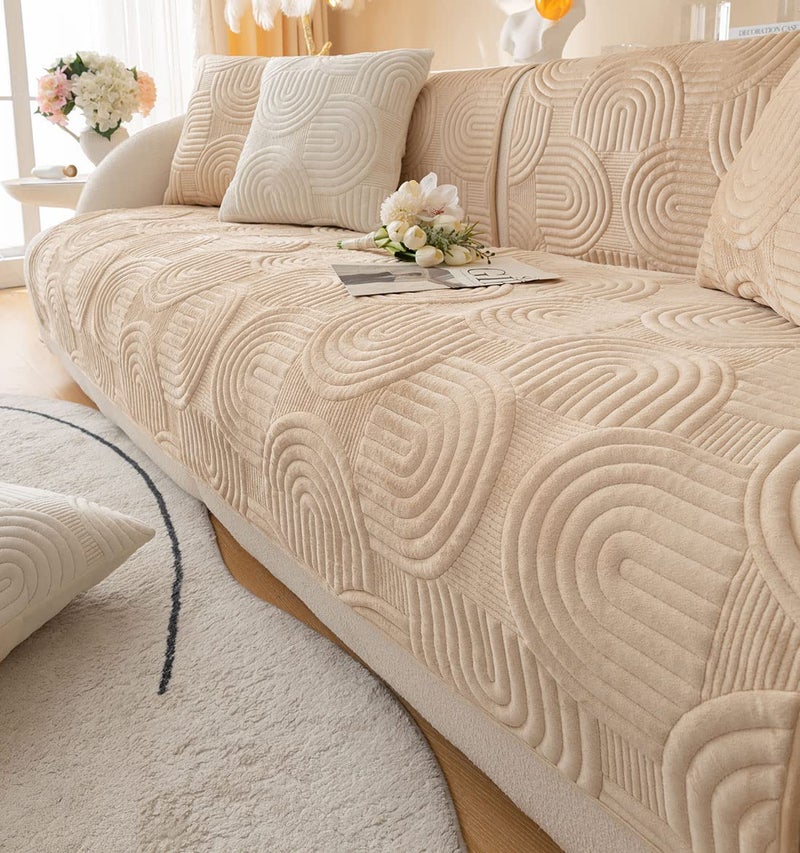 XSlive Soft Plush Geometric Quilted Couch Sofa Cover Boho Non Slip Fuzzy Sectional Couch Cover Solid Color Washable Sofa Slipcover Furniture Protector for Kids Dogs Cats (Coffee,28"x28") - Image 1