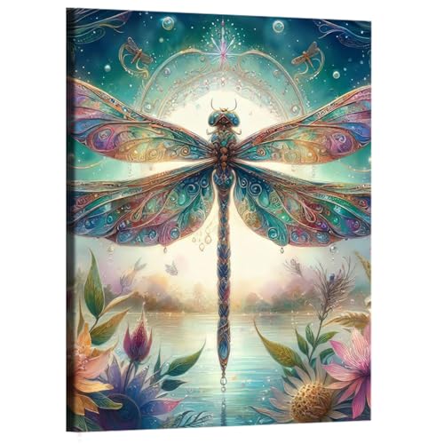 AIBOERL Dragonfly Diamond Art Kits for Adults,Dragonfly 5D Diamond Painting Kits for Adults Beginners,DIY Full Round Drill Diamond Dot Painting Gem Art Kits for Adult,Home Wall Decor 12x16Inch - Image 1