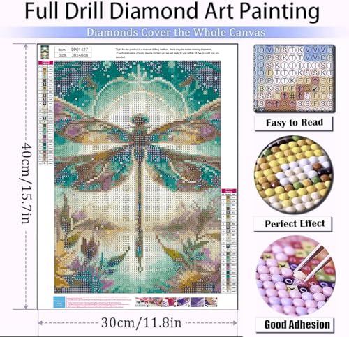 AIBOERL Dragonfly Diamond Art Kits for Adults,Dragonfly 5D Diamond Painting Kits for Adults Beginners,DIY Full Round Drill Diamond Dot Painting Gem Art Kits for Adult,Home Wall Decor 12x16Inch - Image 4