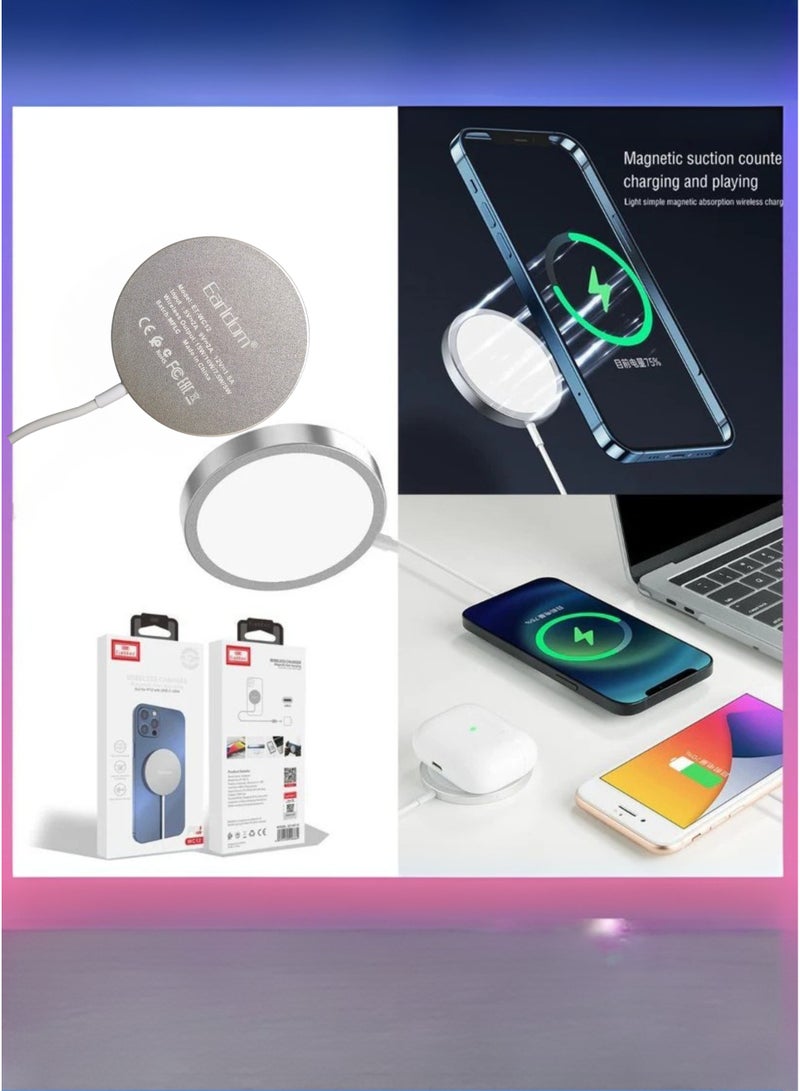 Earldom 15W MFi Certified MagSafe Wireless Charger | Fast Magnetic Charging Pad with Type-C PD Cable | Compatible with iPhone 12/13/14/15 Series | Magnetic Snap-On | Qi-Certified | Slim & Portable - Image 4