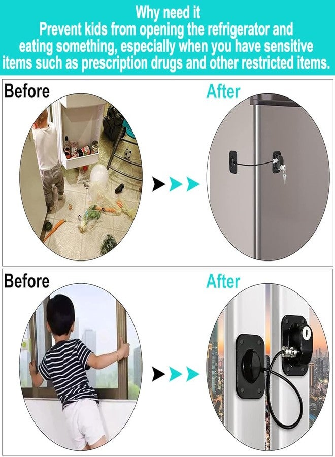 STHIRA® Drawer Lock for Baby Safety with Key Self Adhesive Door Refrigerator Fridge Locks Child Proof Stainless Steel Safety Child Lock for Cupboards, Drawers, Fridge, Wardrobe - Black - Image 4