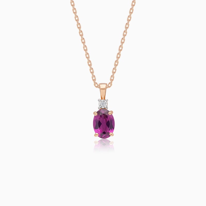 Jawhara Jewellery عقد 18K من الذهب الوردي للنساء، مع قلادة من حجر الرودولايت والماس الطبيعي، من مجموعة كولور كلاسيك للمجوهرات الفاخرة، هدية أنيقة ومشرقة من جوهرة للمجوهرات - Image 1