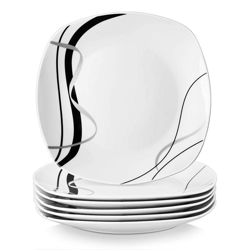 VEWEET Fiona 975 6Piece Dinner Plate Porcelain Dinner Set Ivory White Black Decals Round Plates Dinning Set Kitchen Service China Dinner Plate 247  247  22 cm