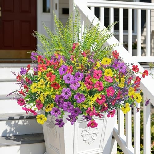 Bassion 20 Bundles Artificial Flowers for Outdoors, UV Resistant Silk Fake Flowers with Lavender and Ferns Faux Shrubs Plants for Outdoor Planters Window Box Porch Garden Home Decorations - Image 1